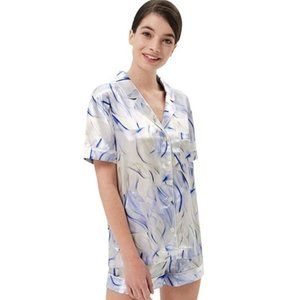 New Blue Satin Silk-Like Pajama Set